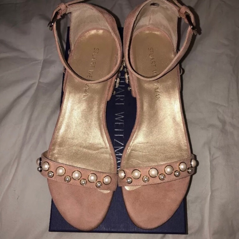 Stuart Weitzman All Pearls Block Sandals